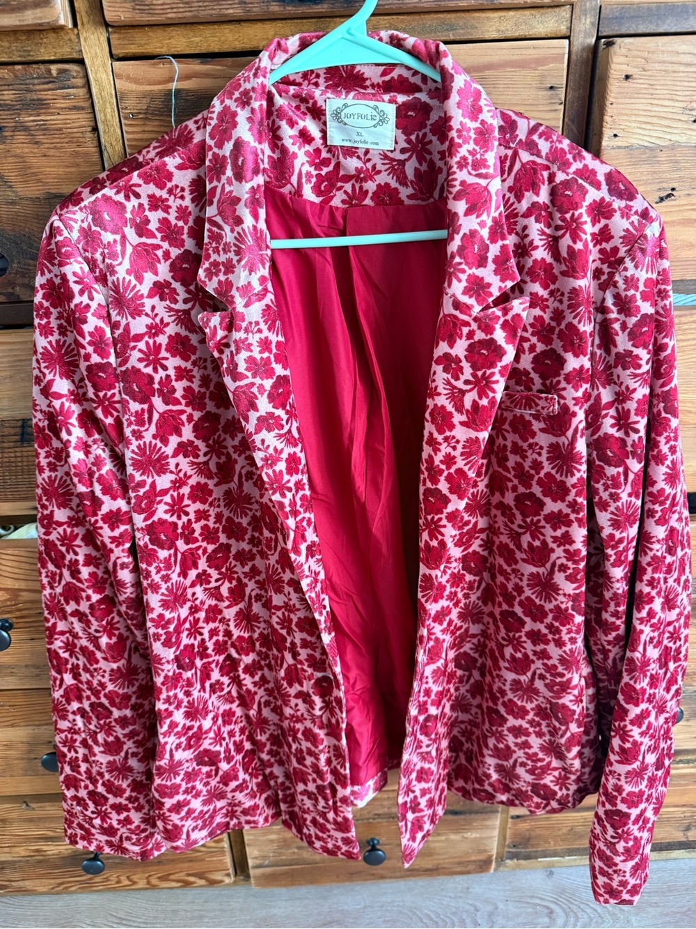 Red Floral Velvet Blazer Jacket